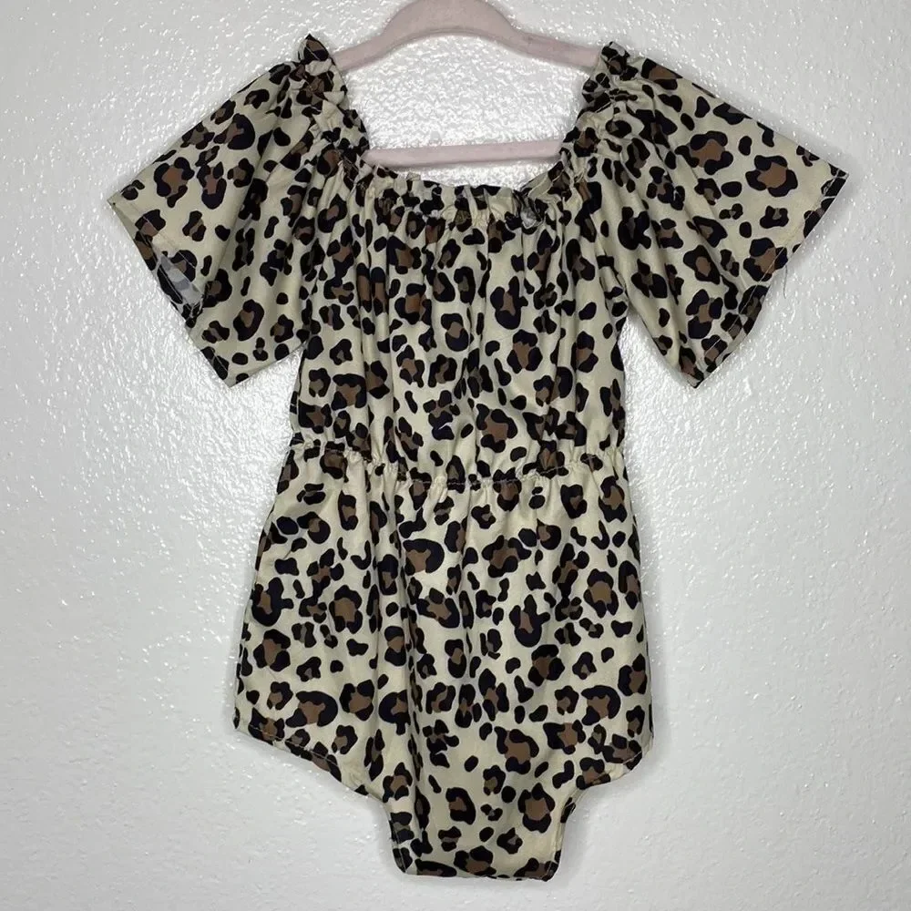 Leopard Short Sleeve Onesie With Matching Headband 2T